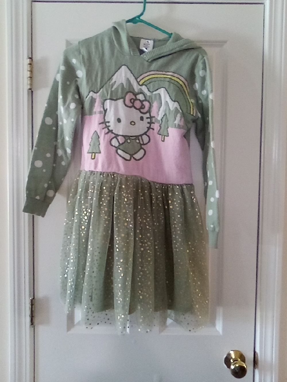 Hello Kitty Green Hooded Glitter Tulle Dress Size XL